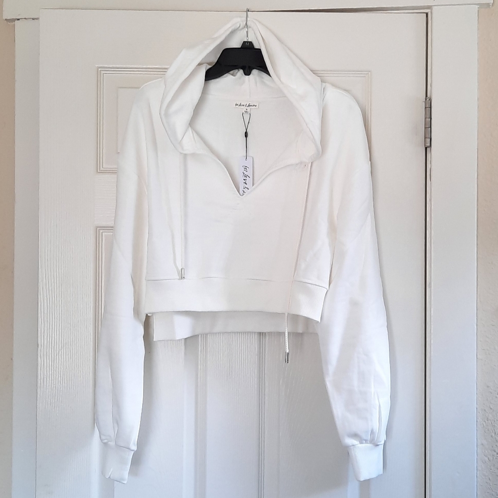 WHITE Harper Sweatshirt Hoodie Crop Top RARE Lemon - Picture 4 of 11